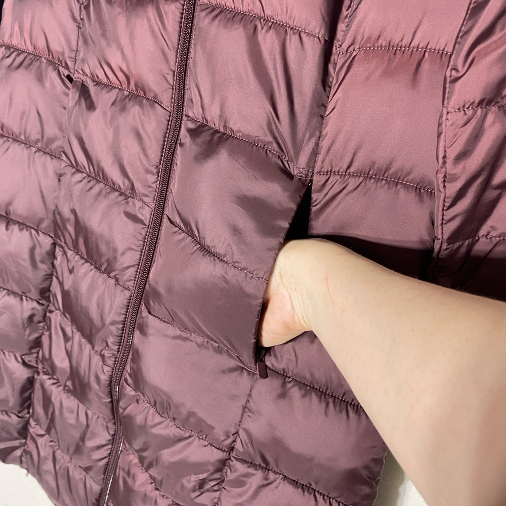 Reitman’s Long Burgundy Quilted Puffer Jacket With Hood XS - Picture 6 of 13